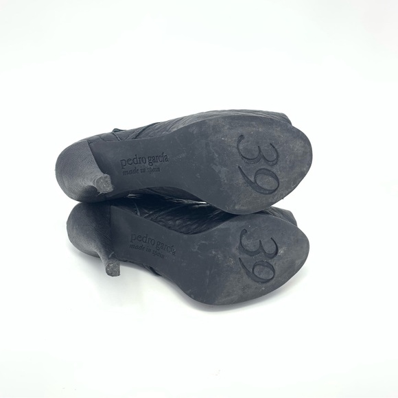 Pedro Garcia Chenoa Black Pebbled Leather Peep Toe Bootie Size 39 (8.5) - Picture 8 of 10